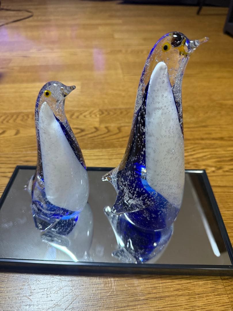 マルティグラス ペンギン 置物 ガラス細工 ガラス工芸 飾り台付き