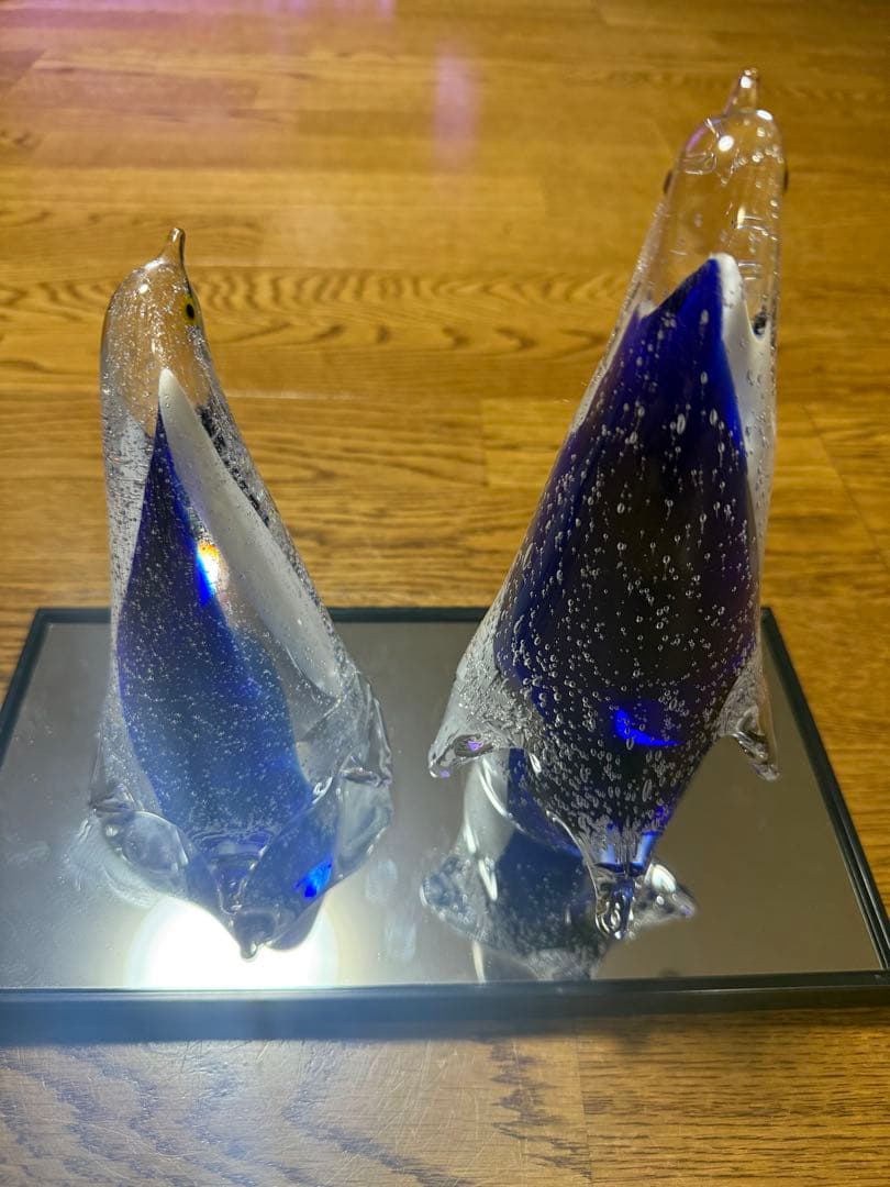 マルティグラス ペンギン 置物 ガラス細工 ガラス工芸 飾り台付き