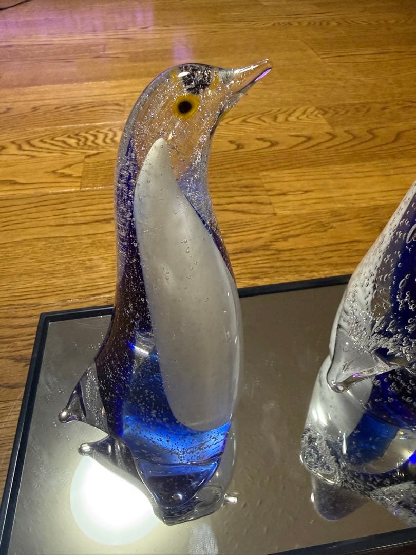 マルティグラス ペンギン 置物 ガラス細工 ガラス工芸 飾り台付き