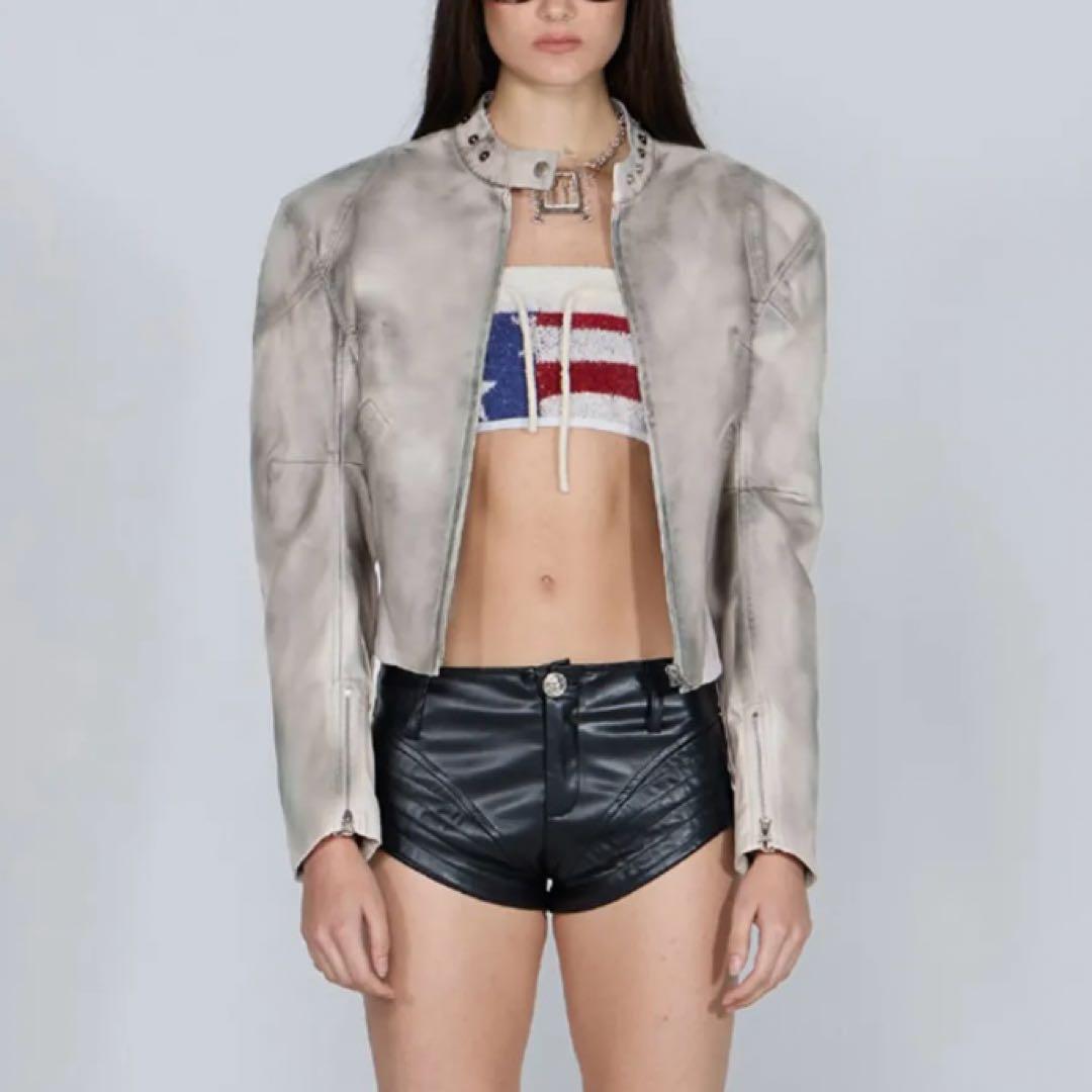 SCULPTOR エンボス フェイク レザー ボンバー ジャケット