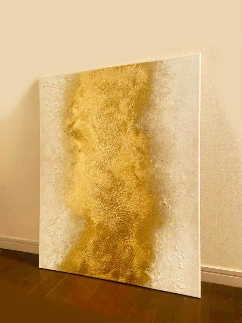 大きい抽象画｜803×652｜現代アート 絵画　テクスチャーアート　大きめ　金白
