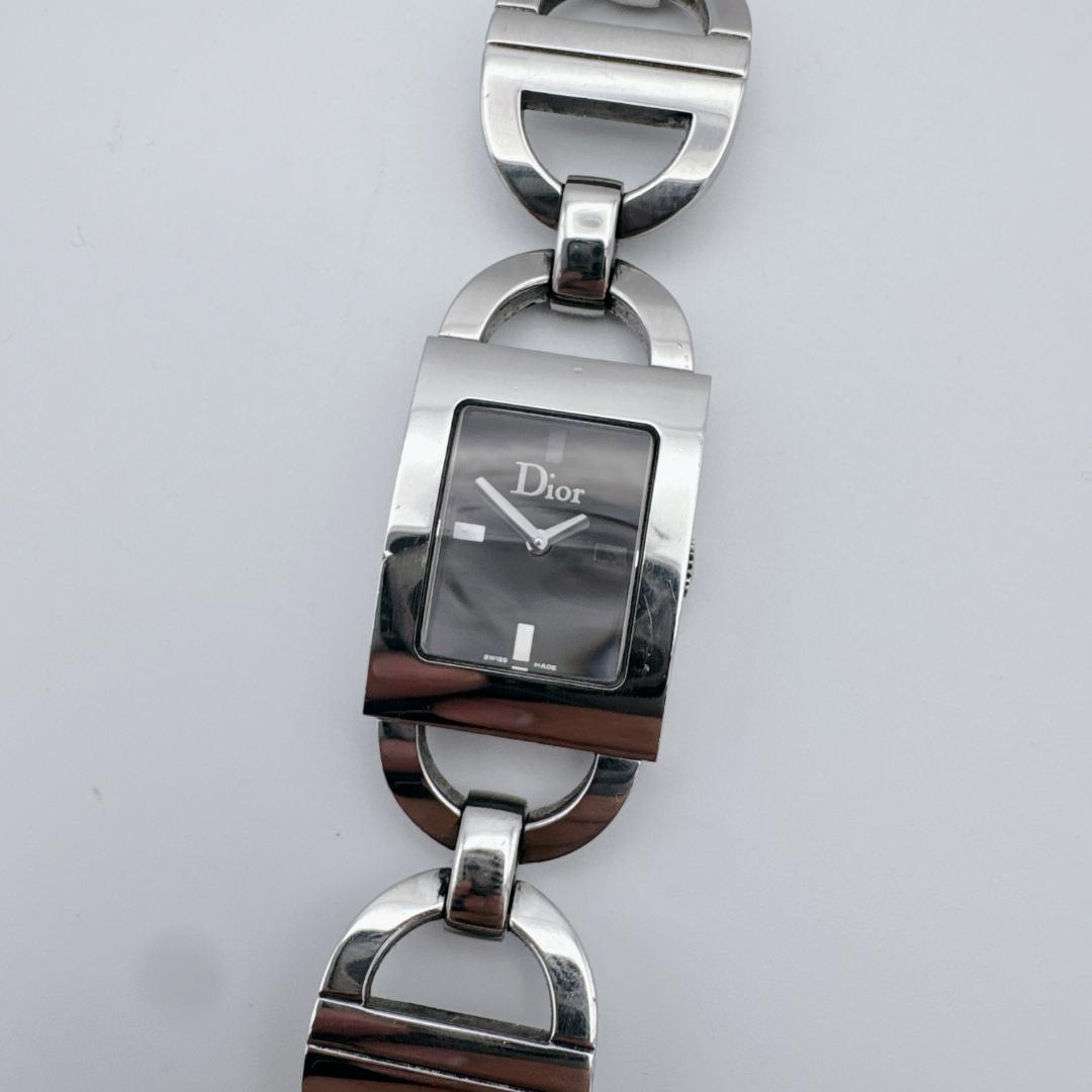 【美品】 DIOR マリス スクエア CDロゴブレス シルバー ブラック 腕時計