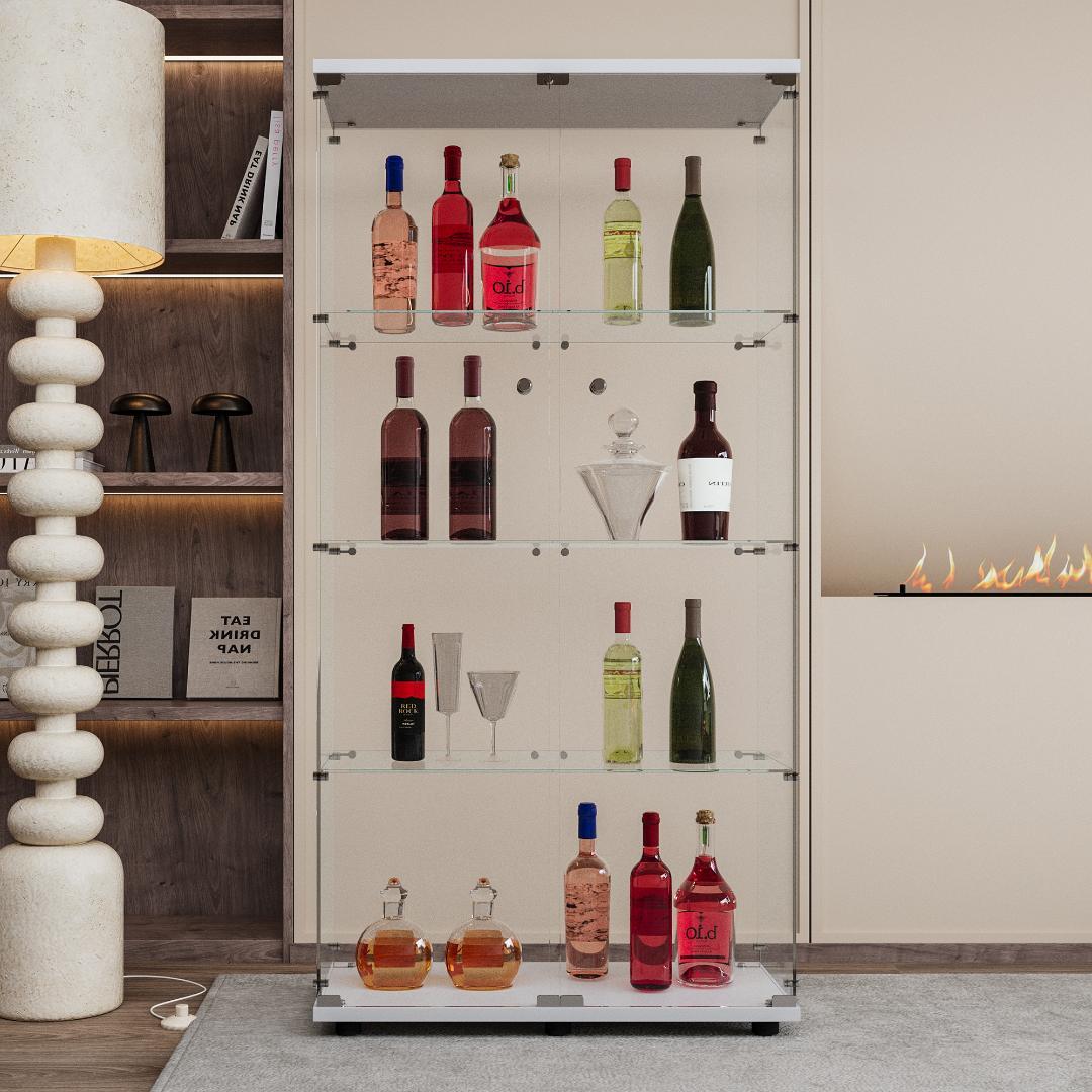 ネクロマンサー【新品】フィギュアケース 4段ワイド 棚 ホワイト ガラス