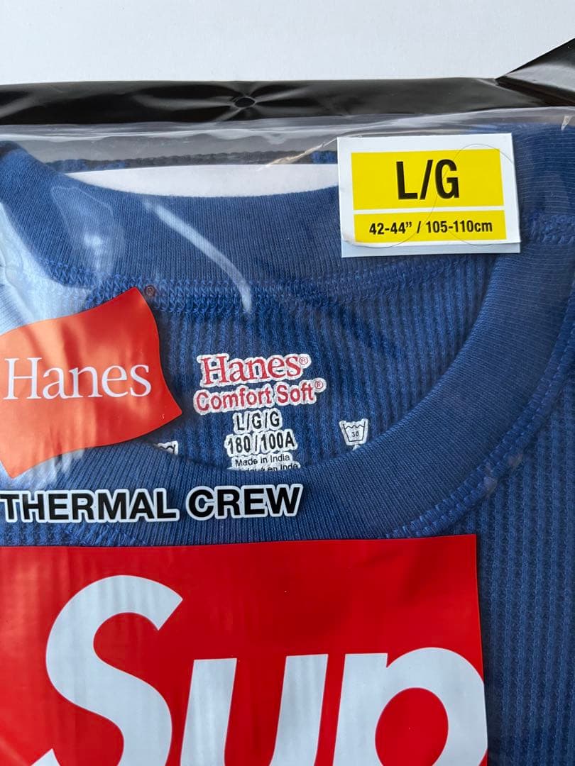supreme Hanes Bones Thermal Crew サーマル 青