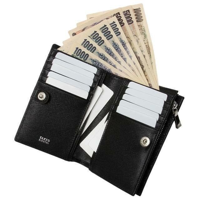 タケオキクチ 定価1万9800円 新品 L字ファスナー 二つ折り財布 艶感 牛革