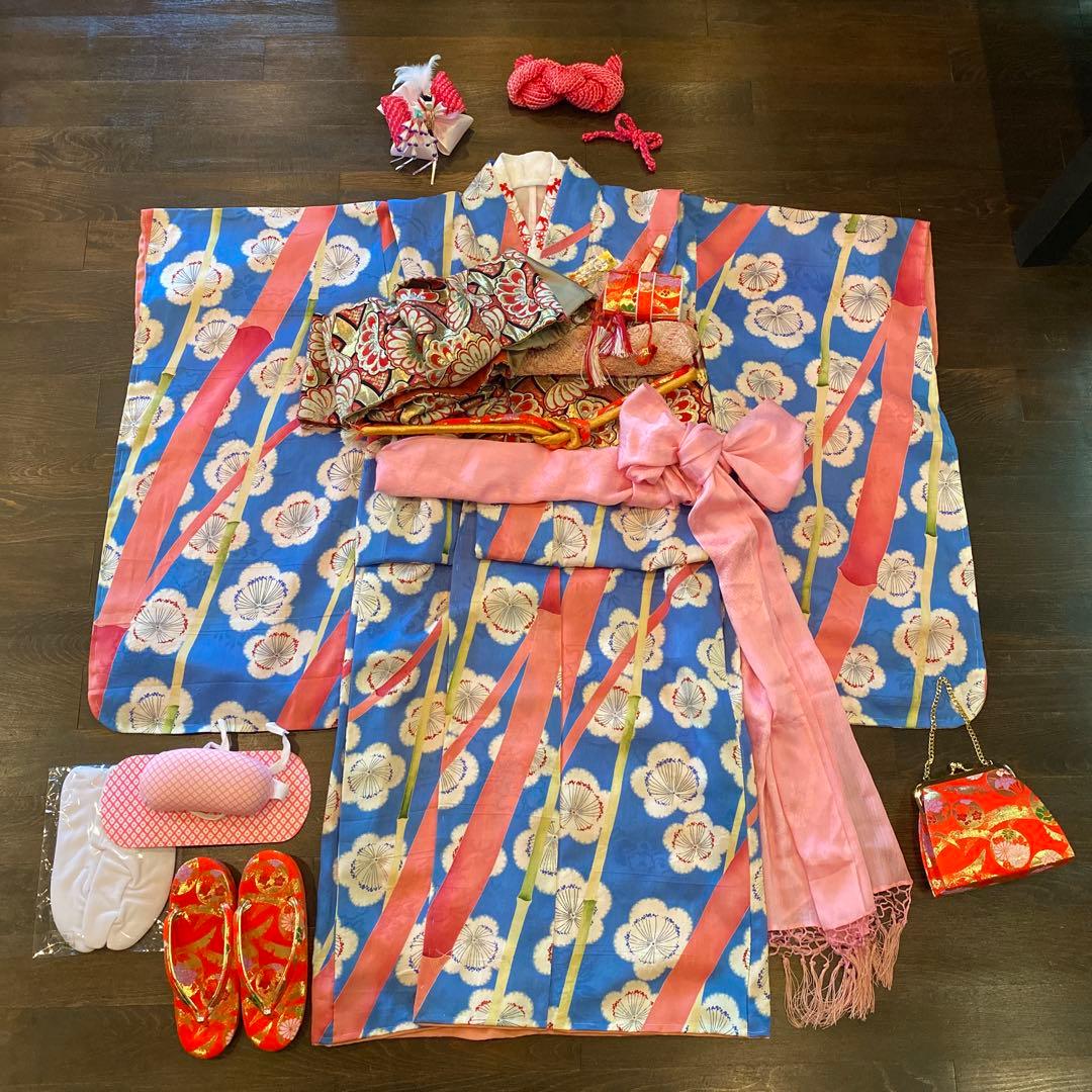 アンティーク 七五三 子供 着物 帯 小物一式 フルセット 大正ロマン 梅 正絹