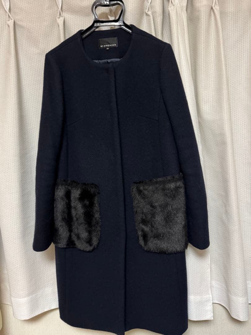 ★美品★エム・プルミエ★M-PREMIER ネイビー コート36（S）7号