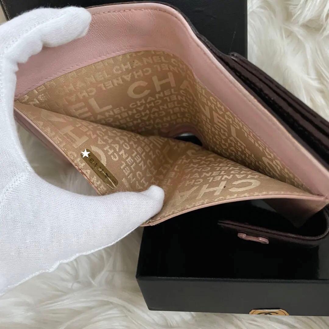 CHANEL シャネル マイクロチョコバー 二つ折り 財布 茶 ピンク 正規品