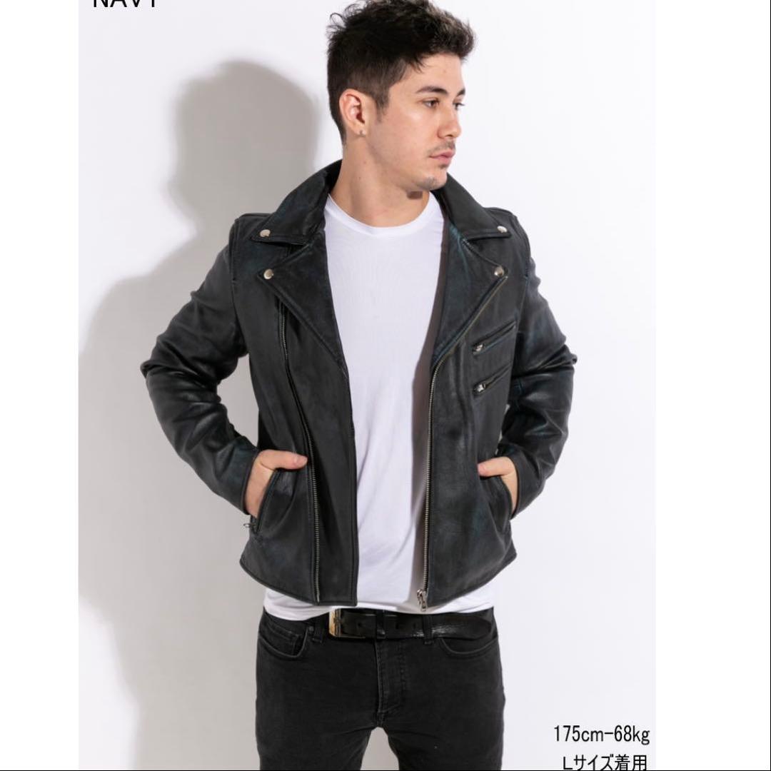 希少5L/完売品　フリーダムレザー 本革 ダブルライダースジャケット ヤギ革 黒