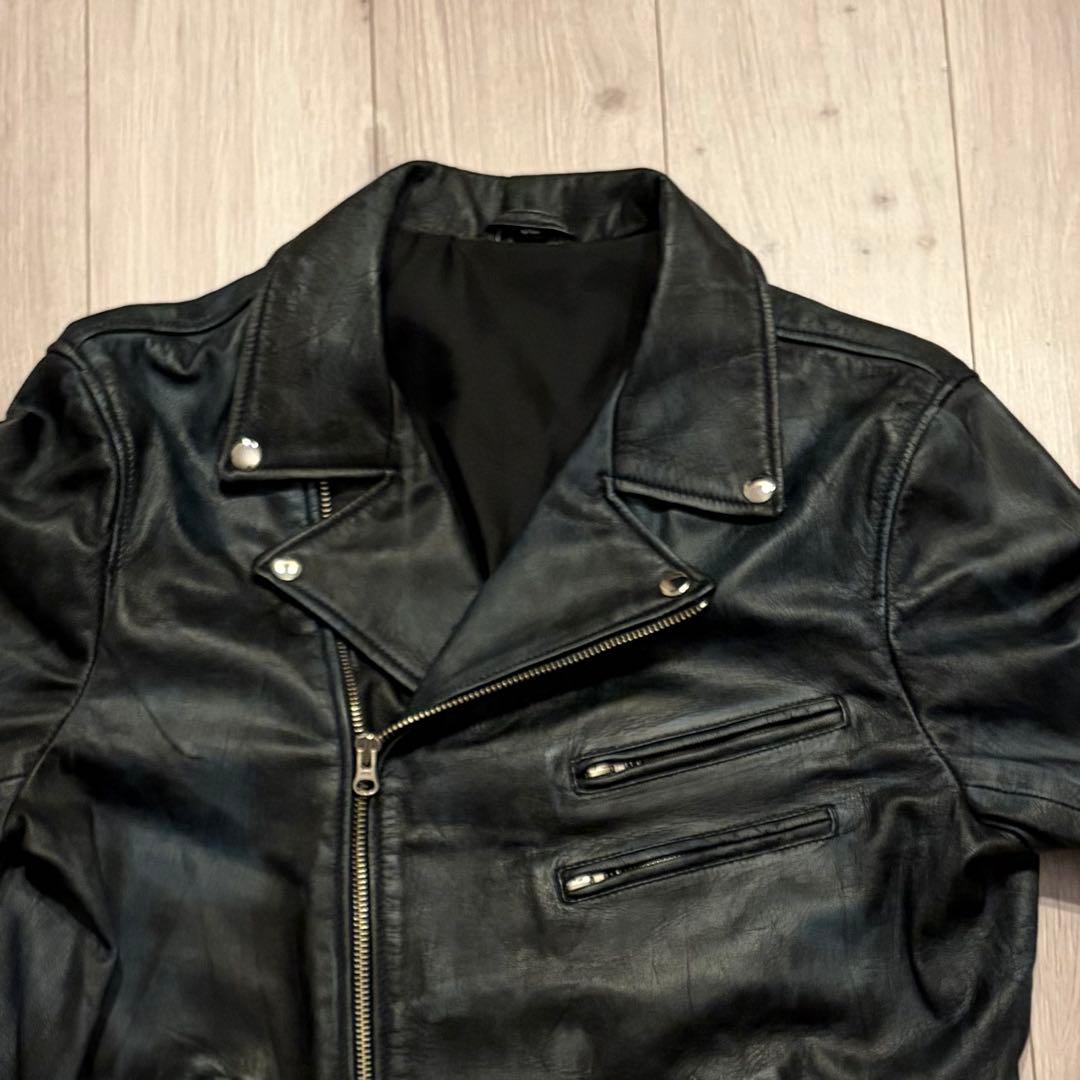 希少5L/完売品　フリーダムレザー 本革 ダブルライダースジャケット ヤギ革 黒