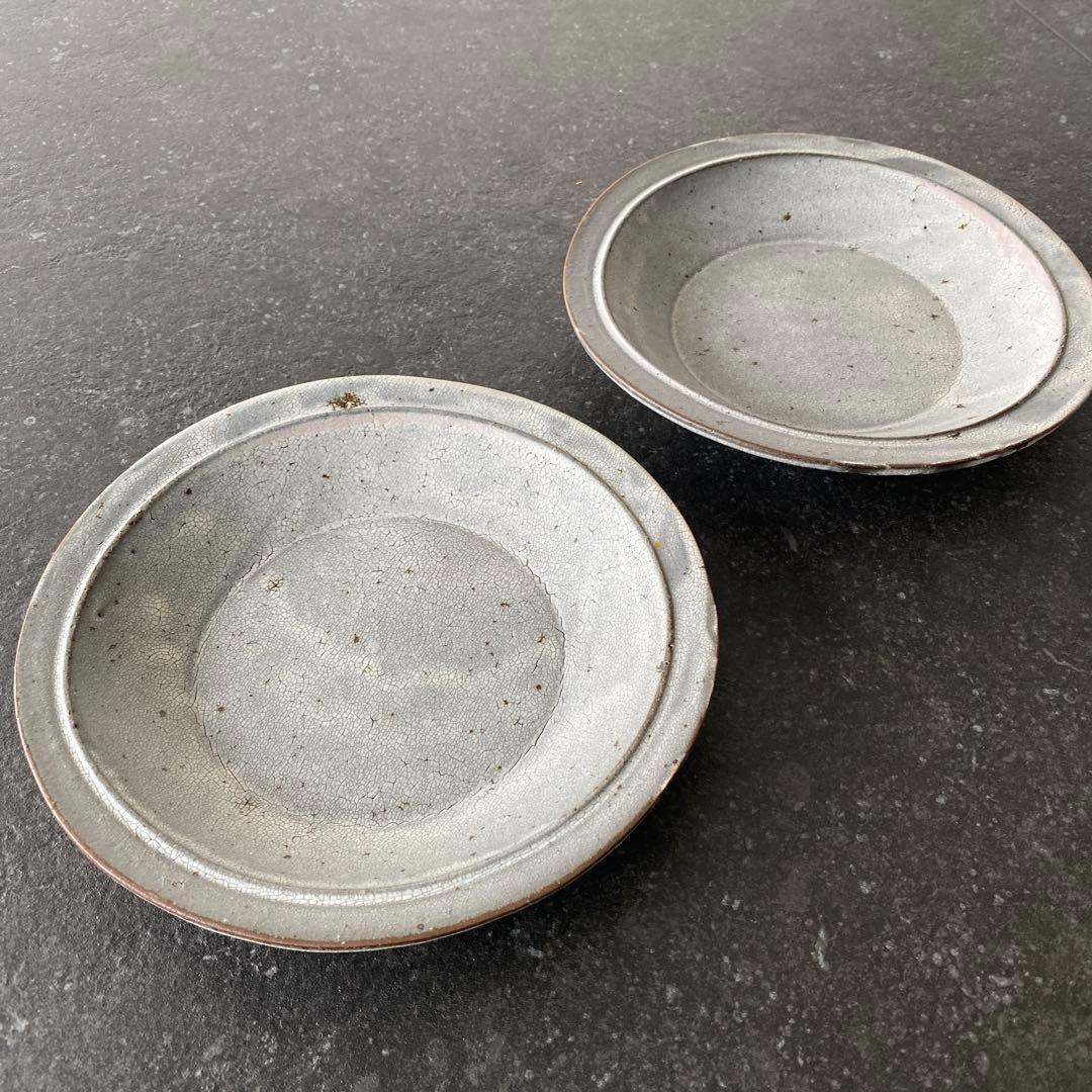 信楽焼　大原拓也さん　裂粉引　リムプレート　スープ皿　2枚