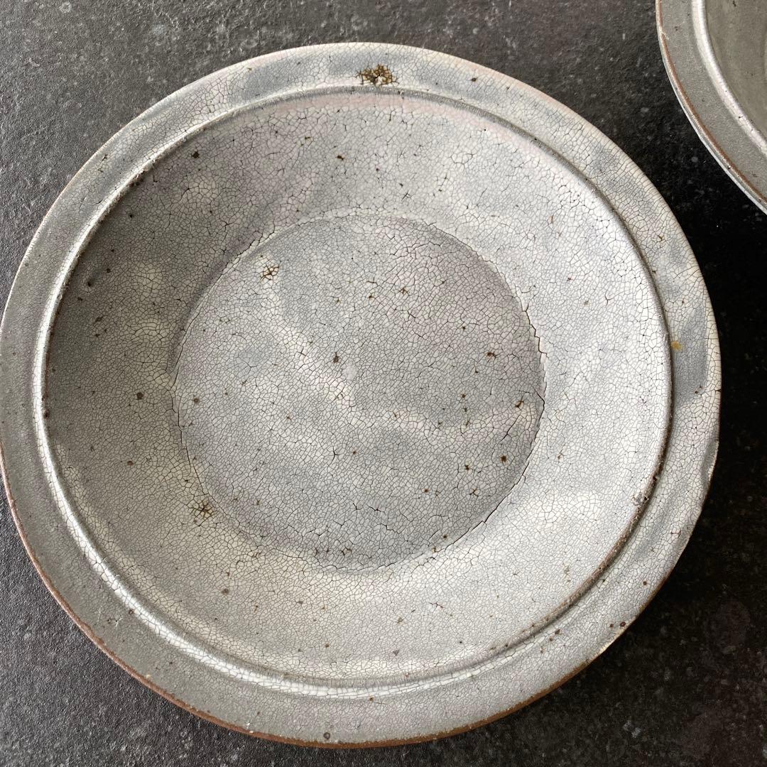 信楽焼　大原拓也さん　裂粉引　リムプレート　スープ皿　2枚