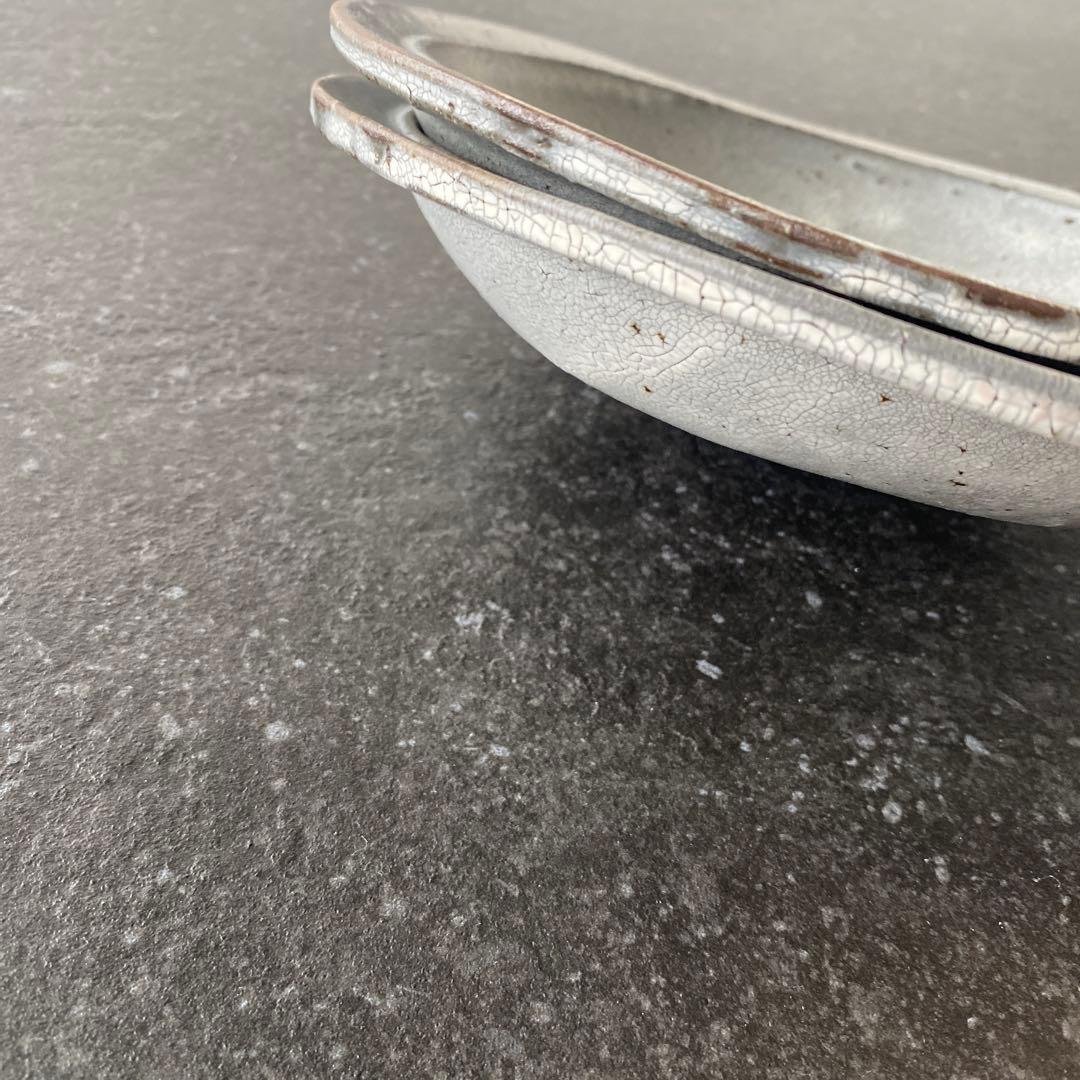 信楽焼　大原拓也さん　裂粉引　リムプレート　スープ皿　2枚