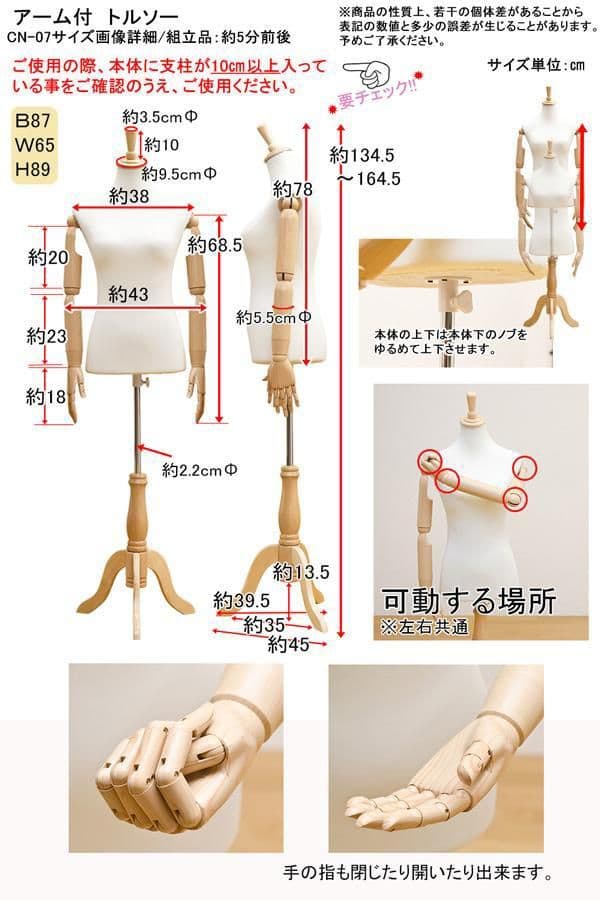 2個セットアーム付きトルソー バッグも手で持てる可動指☆