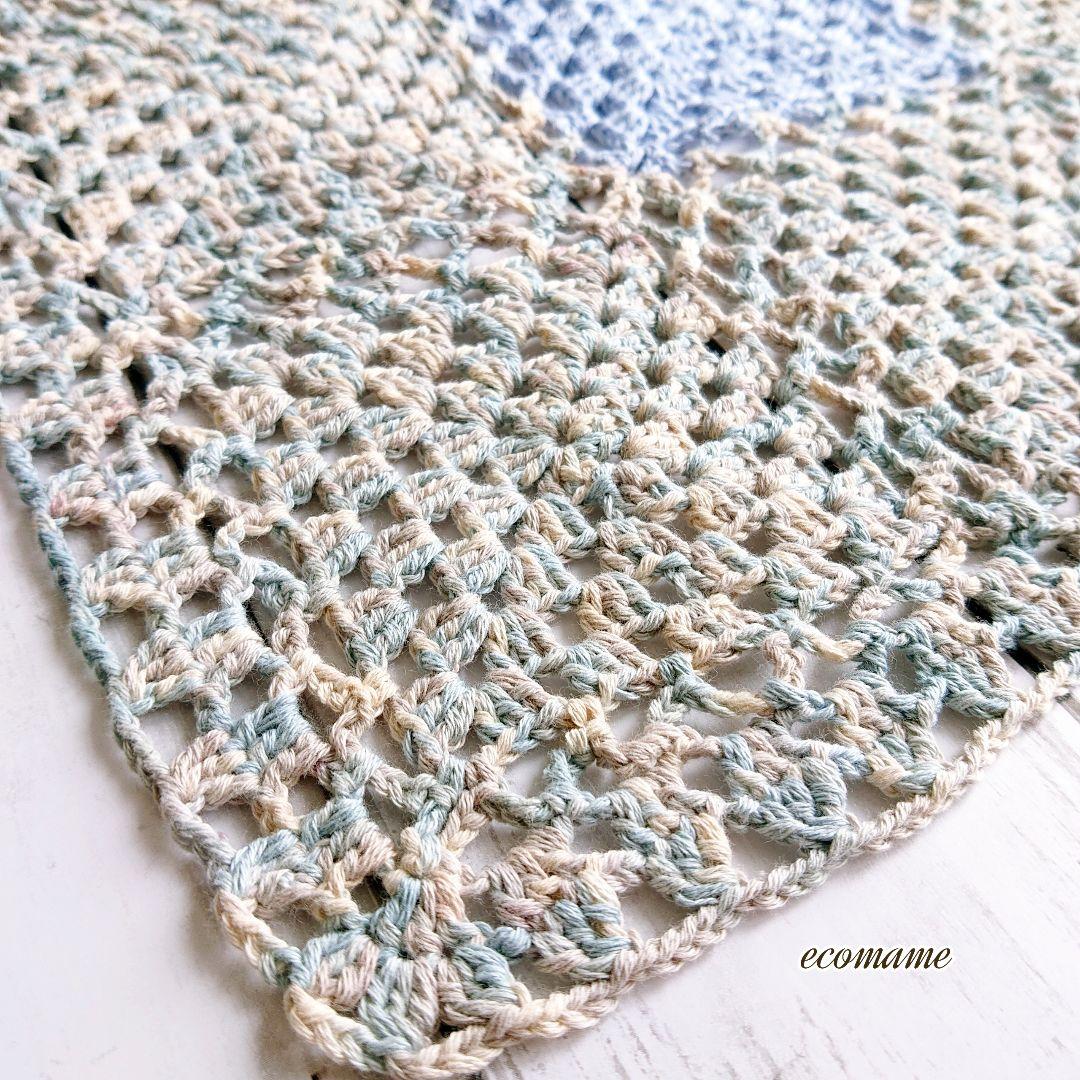 グラニースクエア モチーフ ブランケット おくるみ 手編み 綿100％ ブルー系