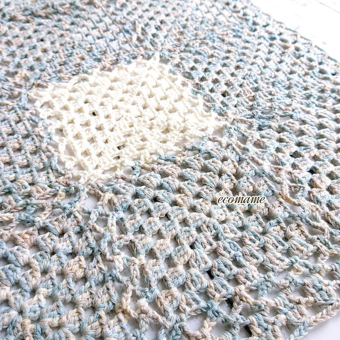 グラニースクエア モチーフ ブランケット おくるみ 手編み 綿100％ ブルー系
