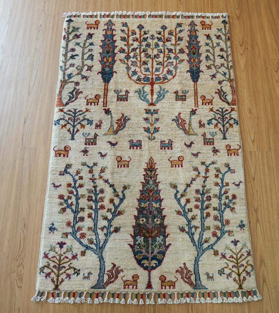 126×81cm アフガニスタン ガズニー ウール 手織り絨毯 ペルシャ