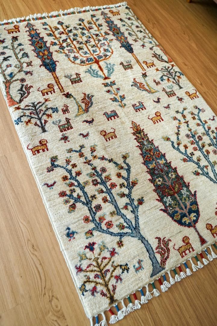 126×81cm アフガニスタン ガズニー ウール 手織り絨毯 ペルシャ