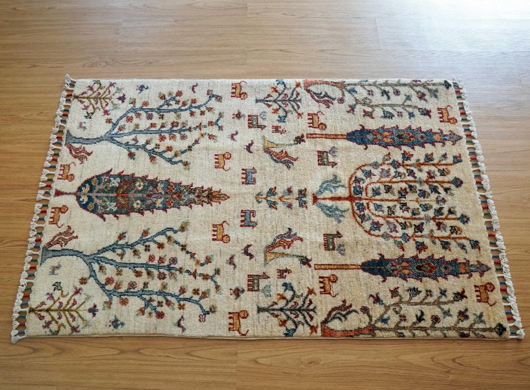 126×81cm アフガニスタン ガズニー ウール 手織り絨毯 ペルシャ