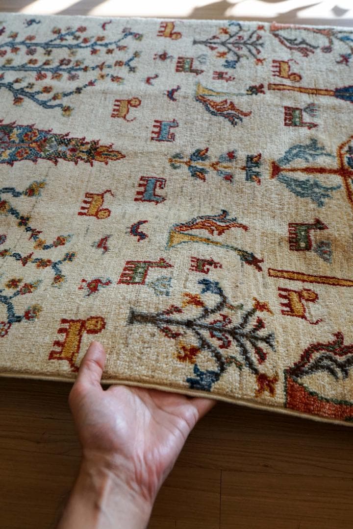 126×81cm アフガニスタン ガズニー ウール 手織り絨毯 ペルシャ