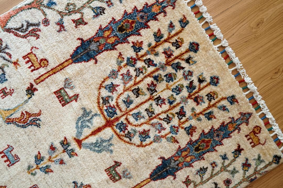 126×81cm アフガニスタン ガズニー ウール 手織り絨毯 ペルシャ