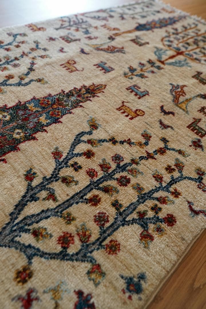 126×81cm アフガニスタン ガズニー ウール 手織り絨毯 ペルシャ