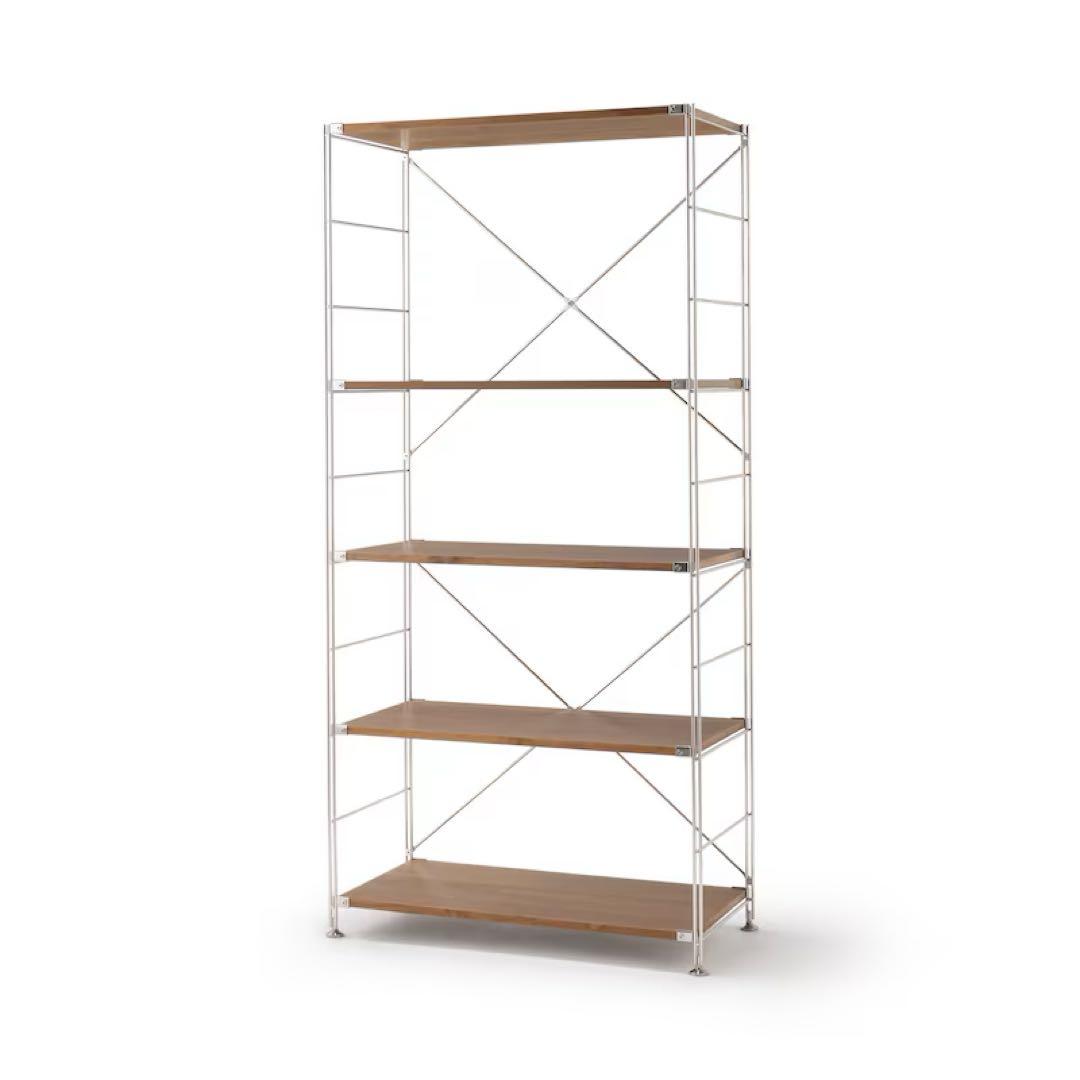 無印良品ステンレスユニットシェルフワイド大・ウォールナット材棚5段＋2段セット