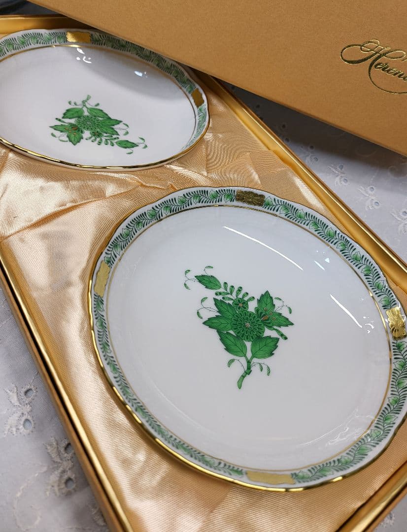 未使用✨ヘレンド アポニーグリーン フルーツ ボウル 小皿 ミニプレート 深皿箱