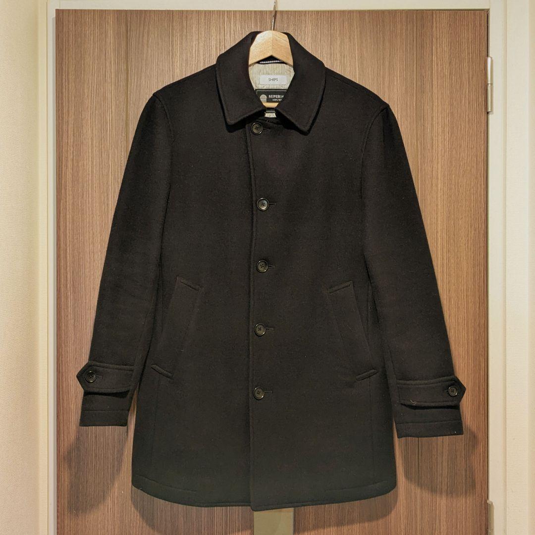 SHIPS SUPER140's ウール ステンカラーコート ネイビー