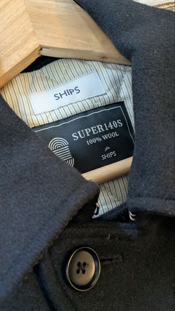 SHIPS SUPER140's ウール ステンカラーコート ネイビー