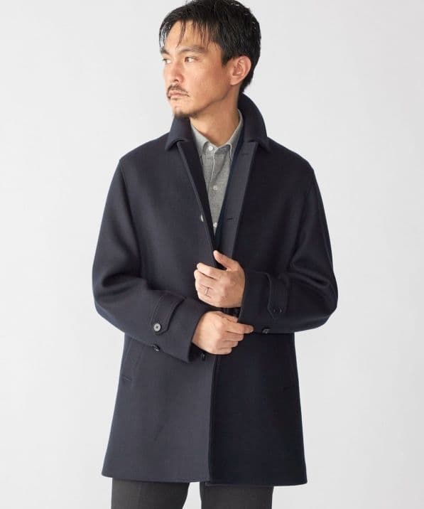 SHIPS SUPER140's ウール ステンカラーコート ネイビー