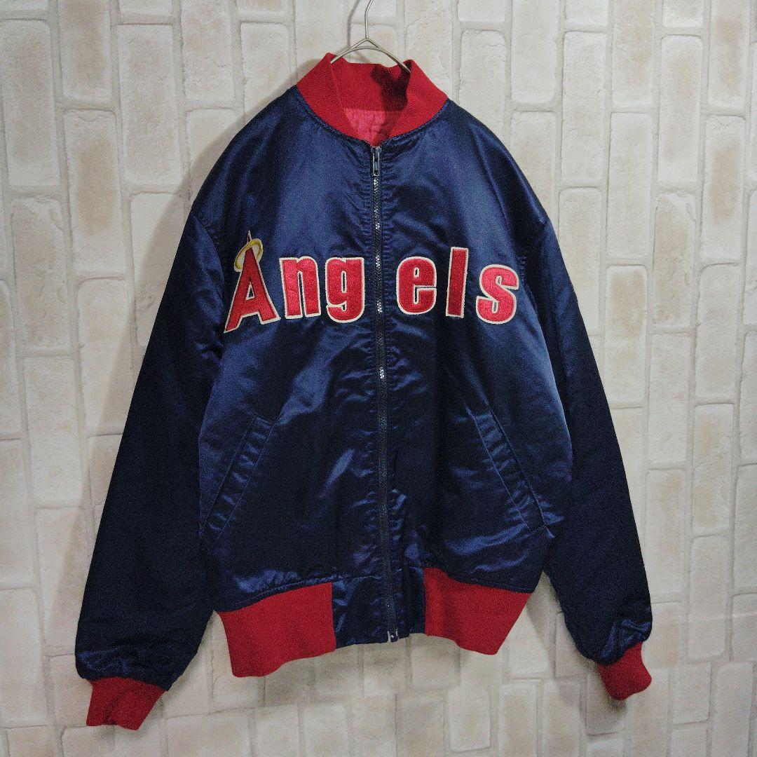 スターター　90s　USA製　スカジャン　スタジャン　エンゼルス　ネイビー　刺繍