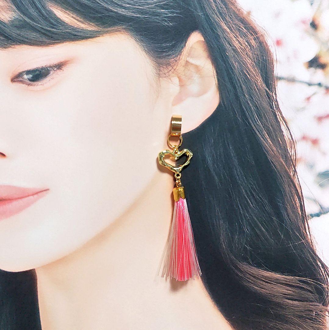 【1224】ハートとタッセルのピアスイヤリング