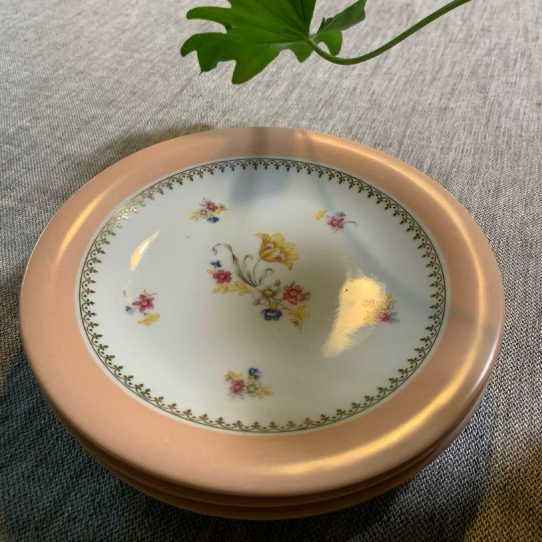 Limoges リモージュ ピンクリム 花　金彩 美品　UNIQU印　1929〜