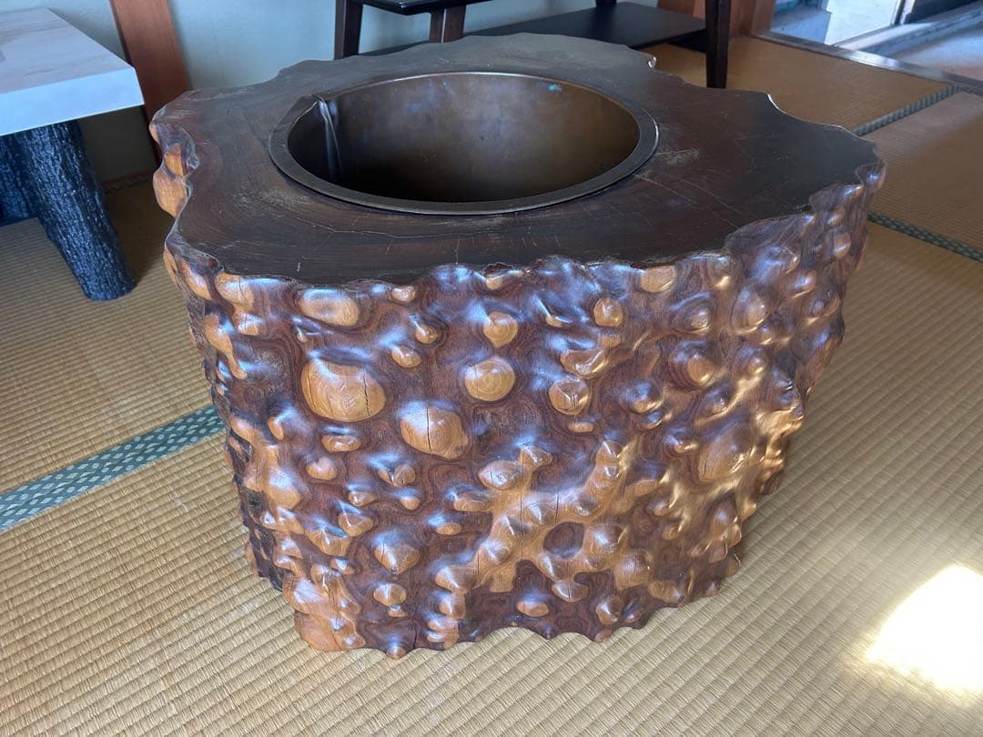 紅紫檀 火鉢 高さ約43cm 幅約67cm 天然木 おしゃれ 手あぶり 完成
