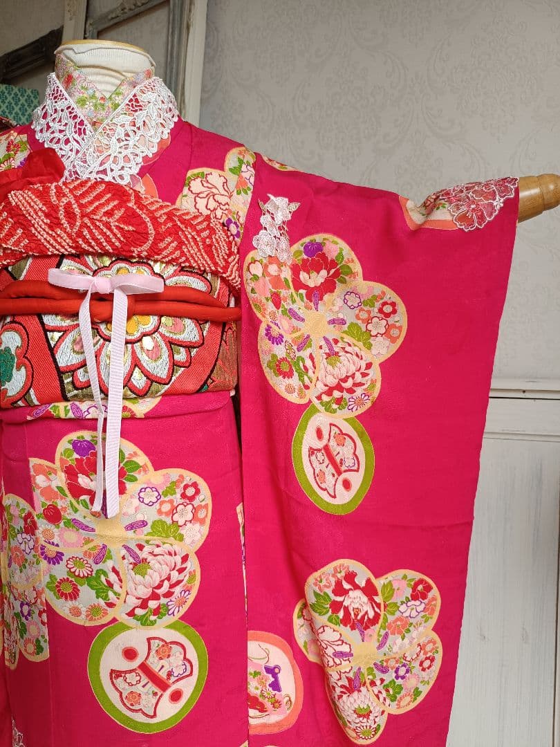 アンティークマゼンダ系ピンク着物と作り帯