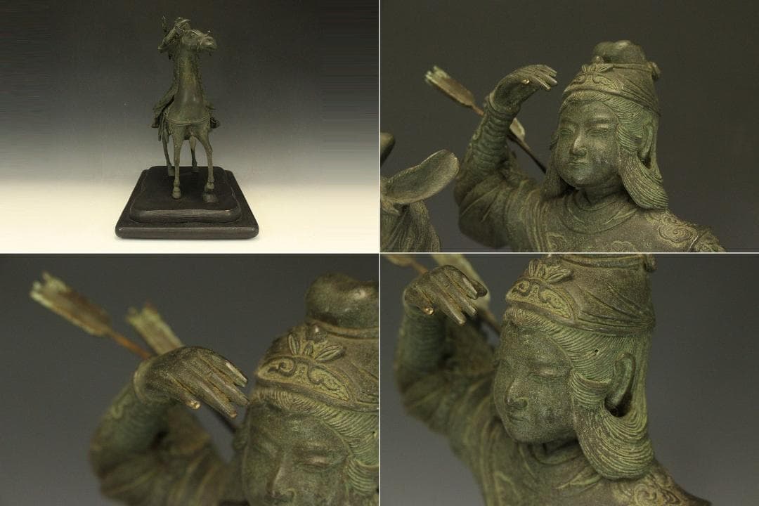 銅 馬上武人 置物 台座付 高42.5cm(LC414)