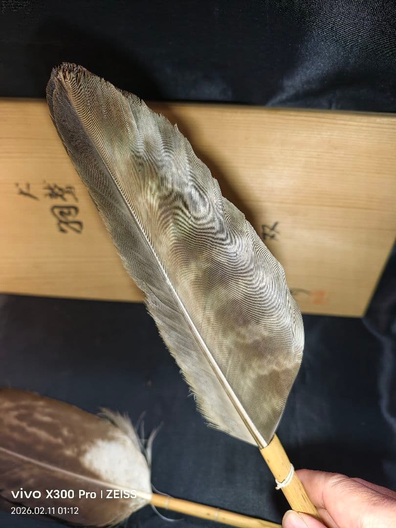 茶道具 羽箒 一双 共箱 鳳斎作 旧家蔵出し美品 炉用？茶会用 茶釜