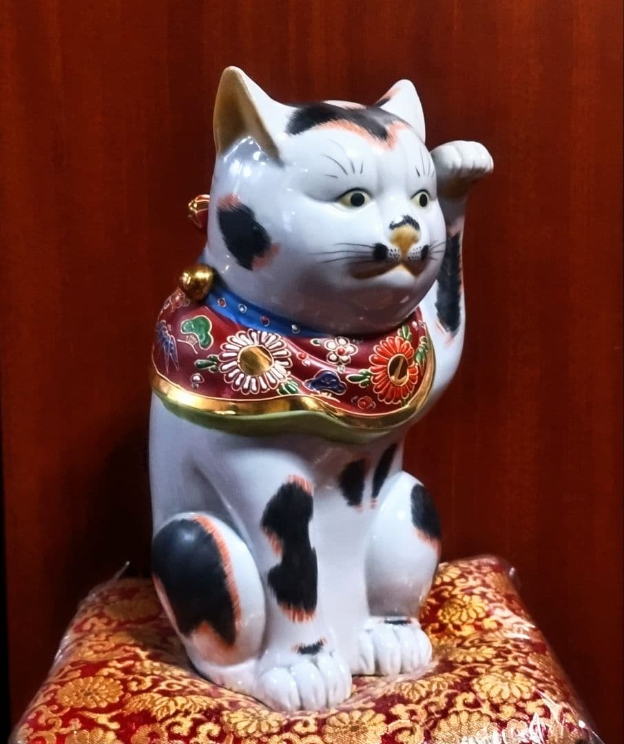 九谷焼 招き猫 三毛盛１０号 ３１センチ アンティーク 美品