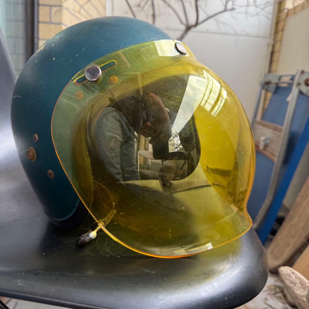 ヴィンテージ　ジェットヘルメット 1960年代　イエローシールド　装飾用　小帽体