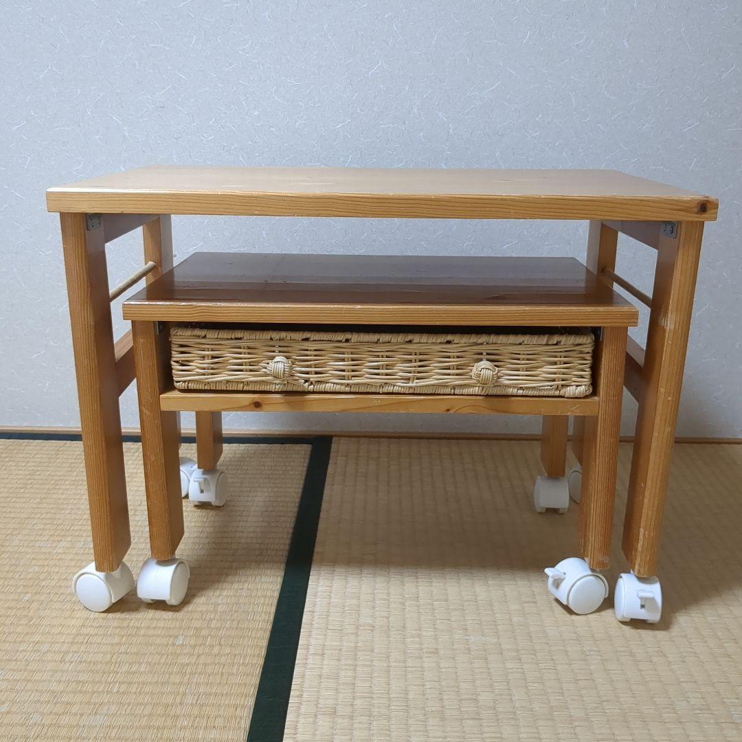 パイン材 キャスター付きパソコンデスク ロータイプ プリンター台 カントリー家具