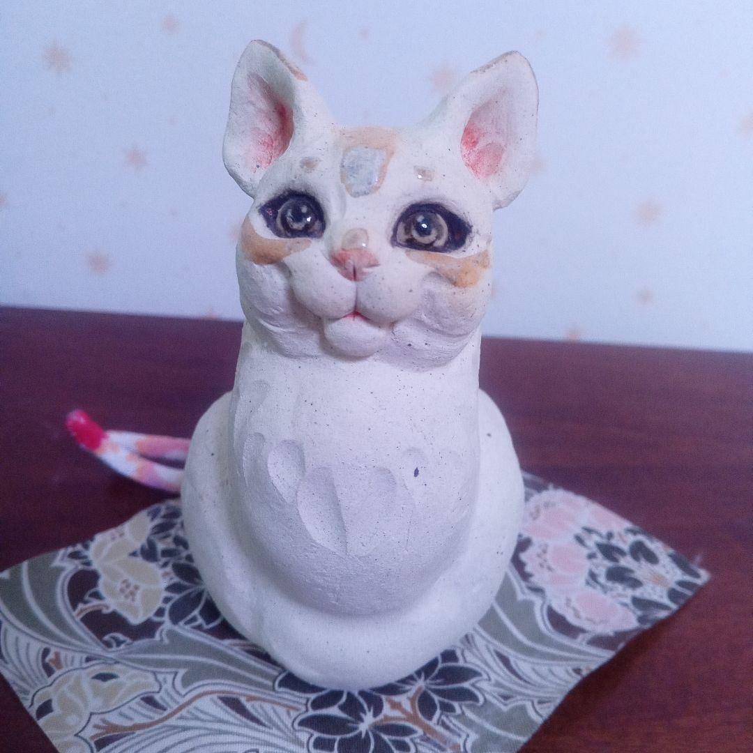 吉田一也先生　陶器猫の土鈴・置物