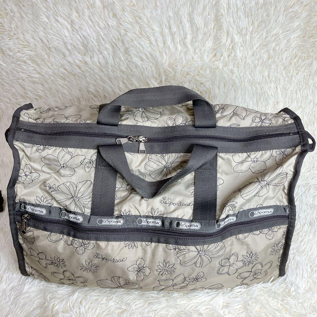 ✨極美品✨レスポートサック　ボストンバッグ　刺繍　花柄　ベージュ　ショルダー