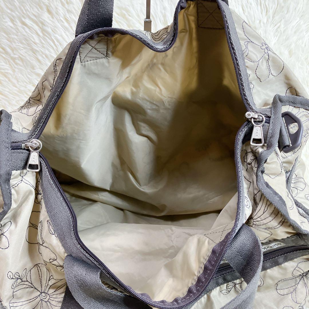 ✨極美品✨レスポートサック　ボストンバッグ　刺繍　花柄　ベージュ　ショルダー