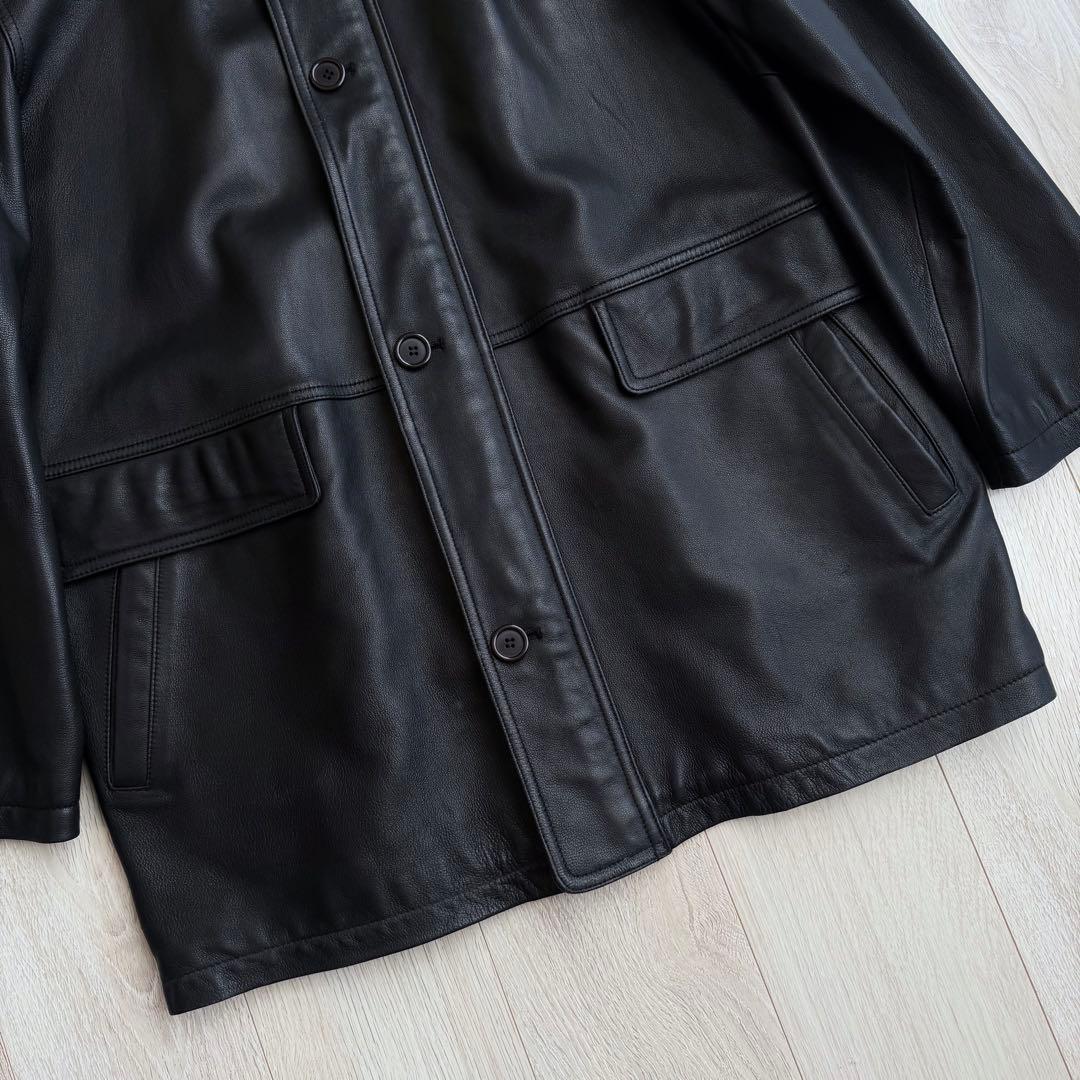 希少 VINTAGE ラムレザー カーコート ブラック M 羊革 レザーブルゾン
