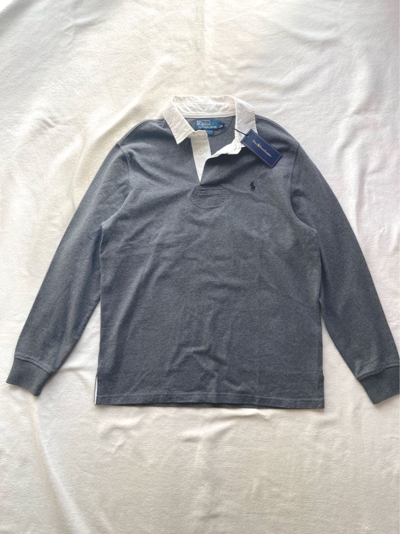 未使用タグ付　ポロバイラルフローレン　ラガーシャツ　サイズL グレー×ホワイト