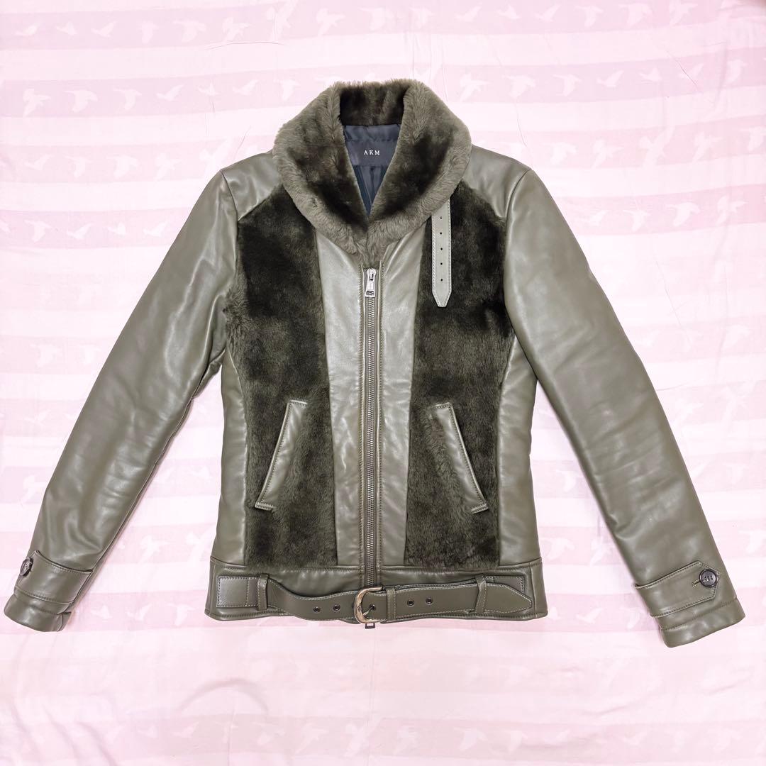 AKM ムートンレザー グリズリージャケット M カーキ 熊ジャン サイズM