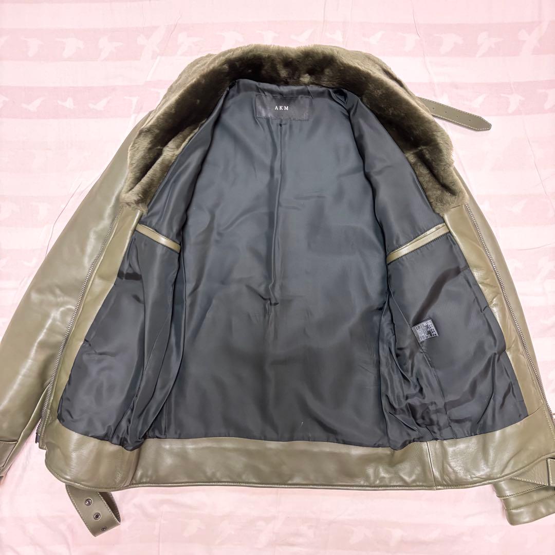 AKM ムートンレザー グリズリージャケット M カーキ 熊ジャン サイズM