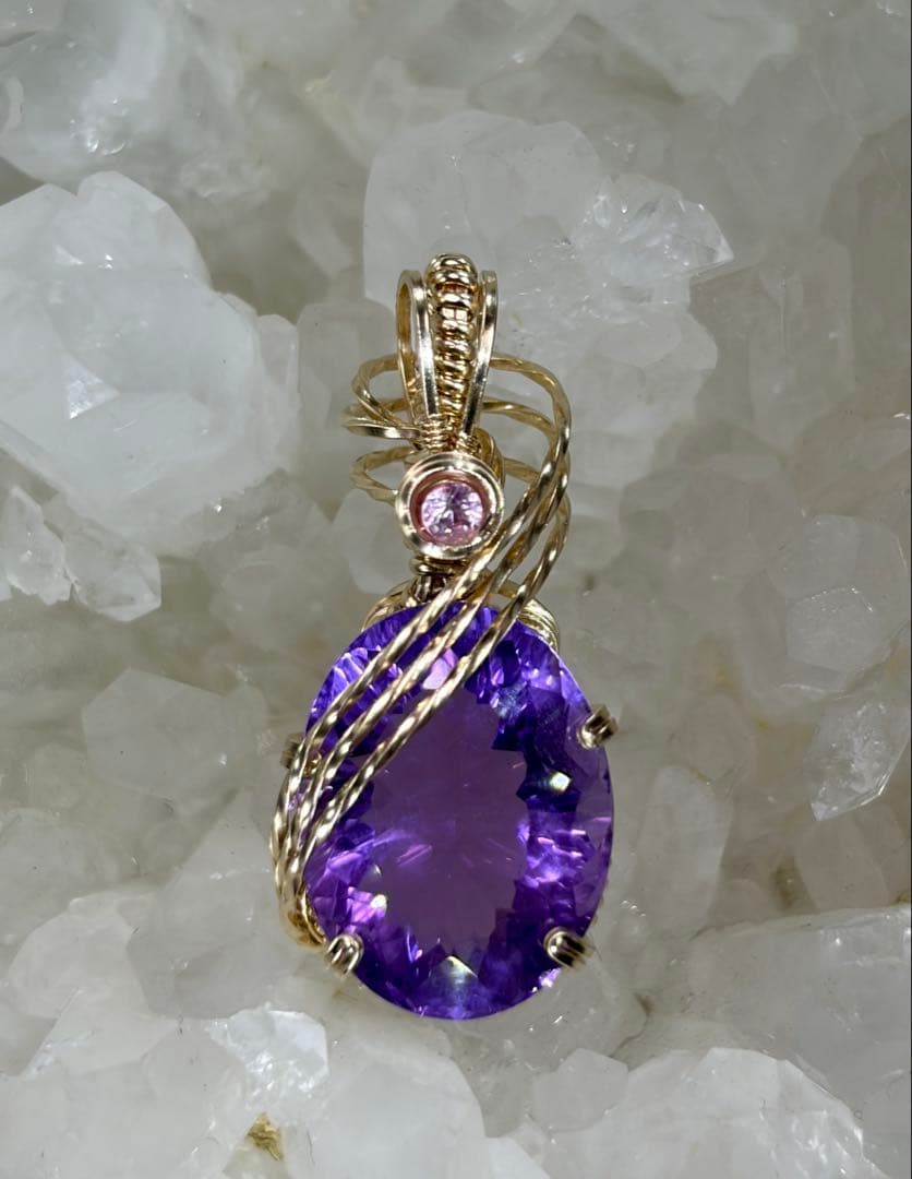 アメジスト　ピンクサファイア　ワイヤージュエリー　ペンダントトップ