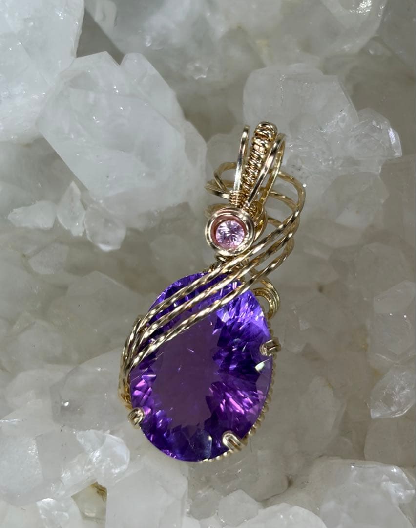 アメジスト　ピンクサファイア　ワイヤージュエリー　ペンダントトップ